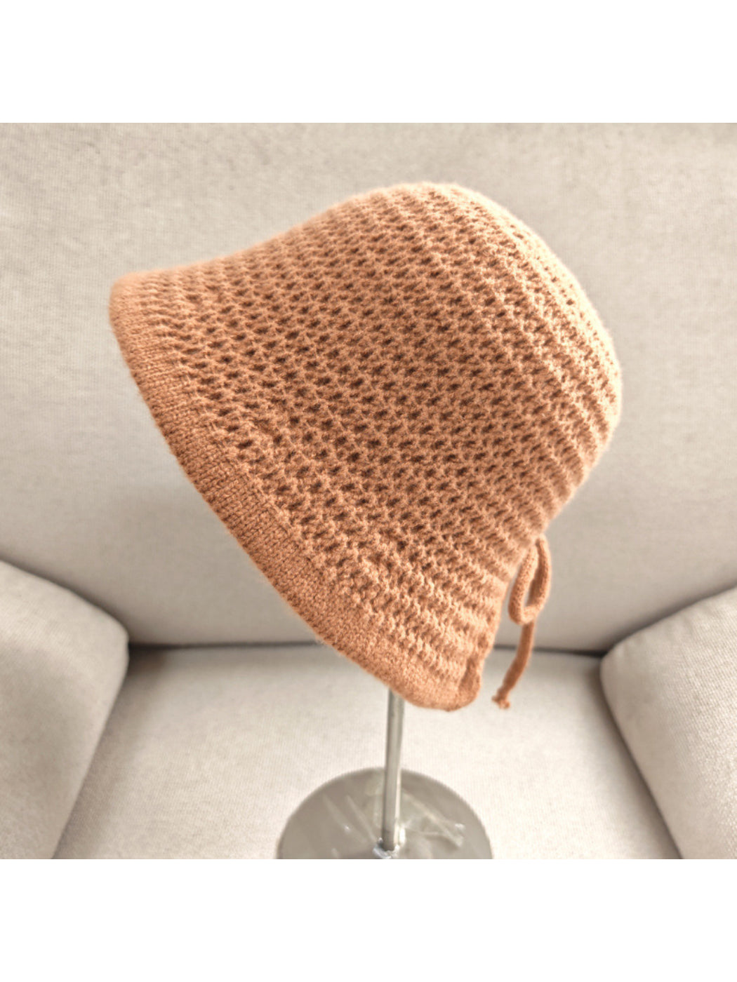 Haila - Openwork Knit Tie Strap Bonnet