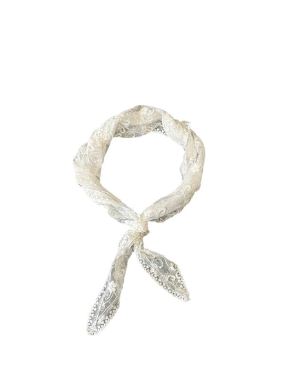 Scarvii - White Lace Floral Triangle Bandana