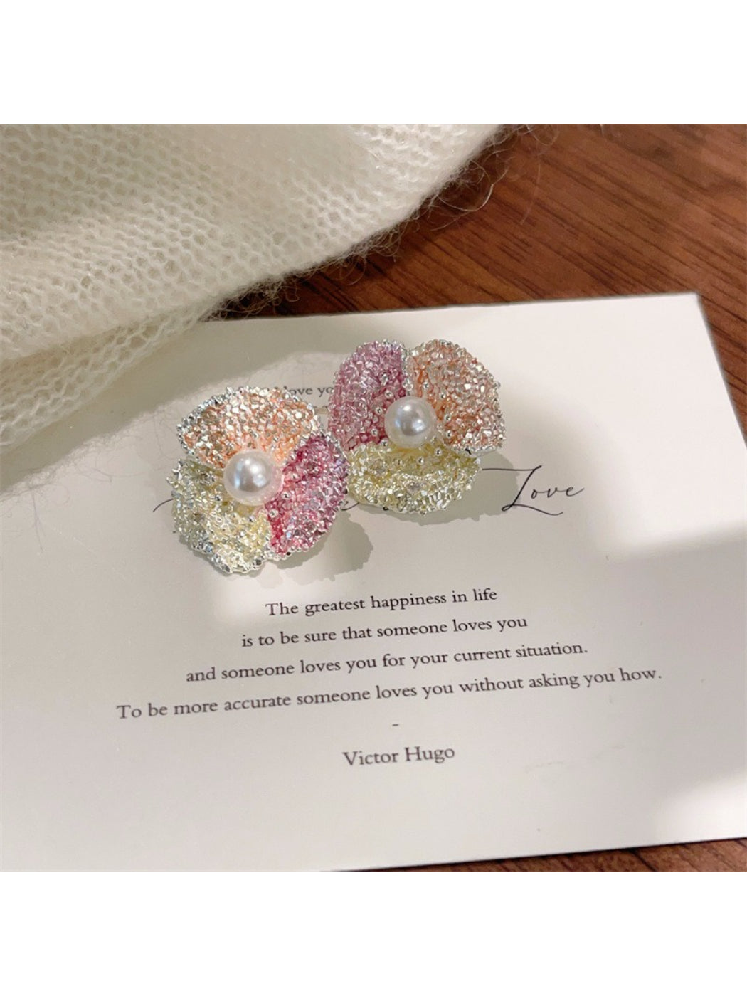 Earwish Candy Color Blossom Stud Earrings in pastel pink with floral design