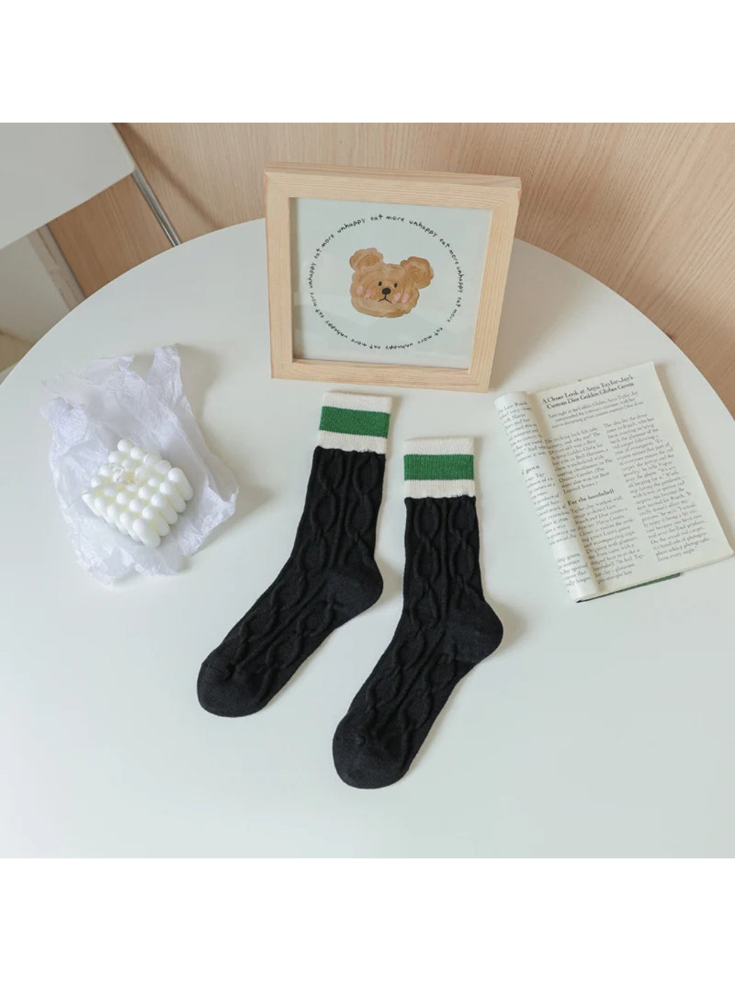 Rufia - Striped Ribbed-Cuff Cable Knit Crew Socks