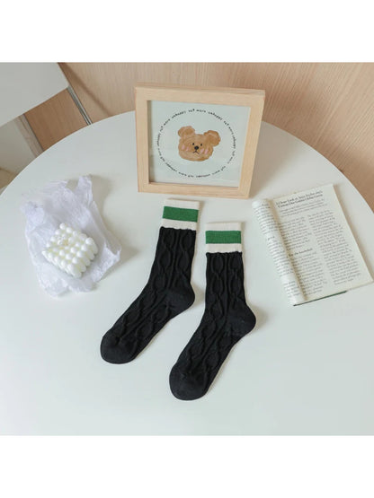 Rufia - Striped Ribbed-Cuff Cable Knit Crew Socks