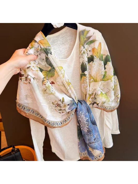 Scarvii - Vintage Floral Print Summer Wrap Scarf