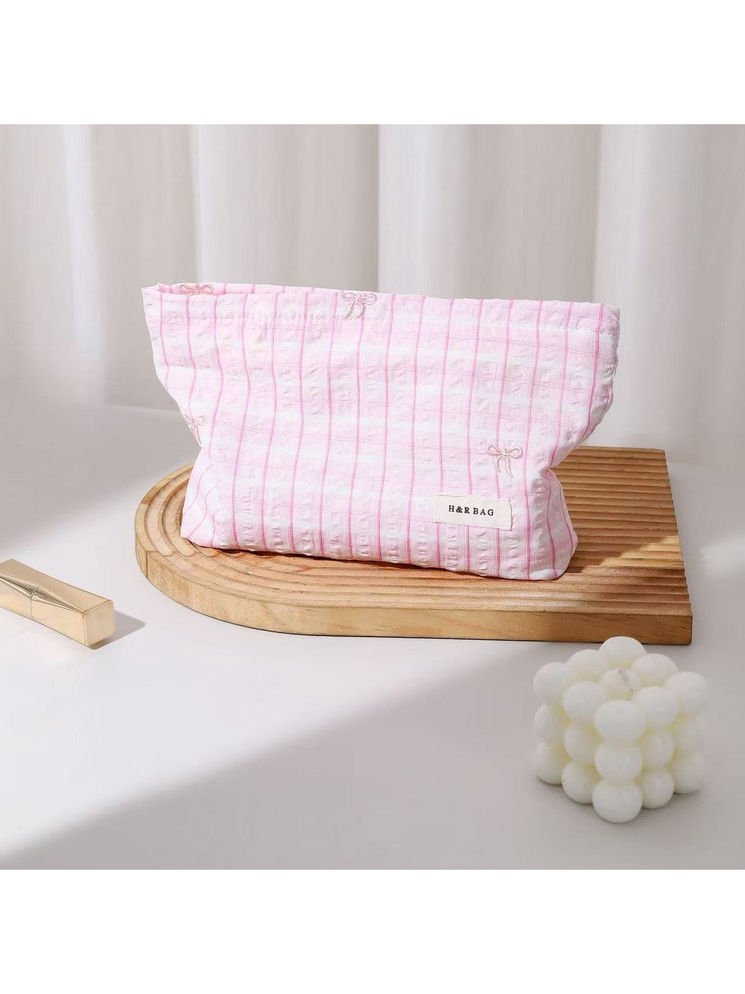 Cosbai - Striped Bow Embroidered Women's Cosmetic Bag
