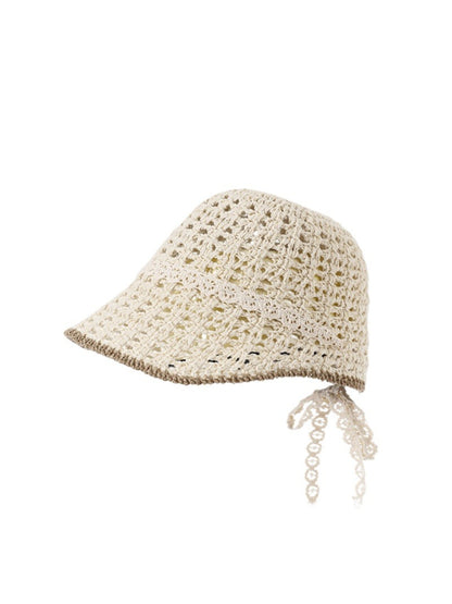 Side view of Haila crochet look summer hat highlighting its wide brim