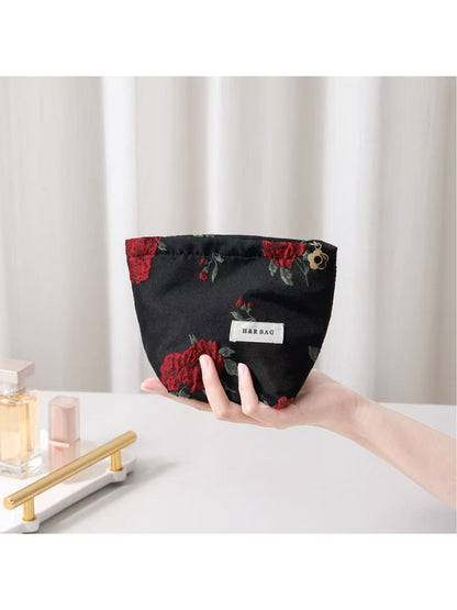 Cosbai - Rose Print Handheld Floral Makeup Bag