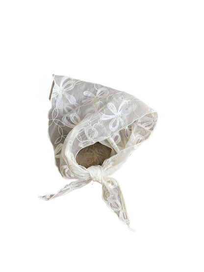 Scarvii - Bow Embroidered Sheer Triangle Scarf - Sweet & Airy