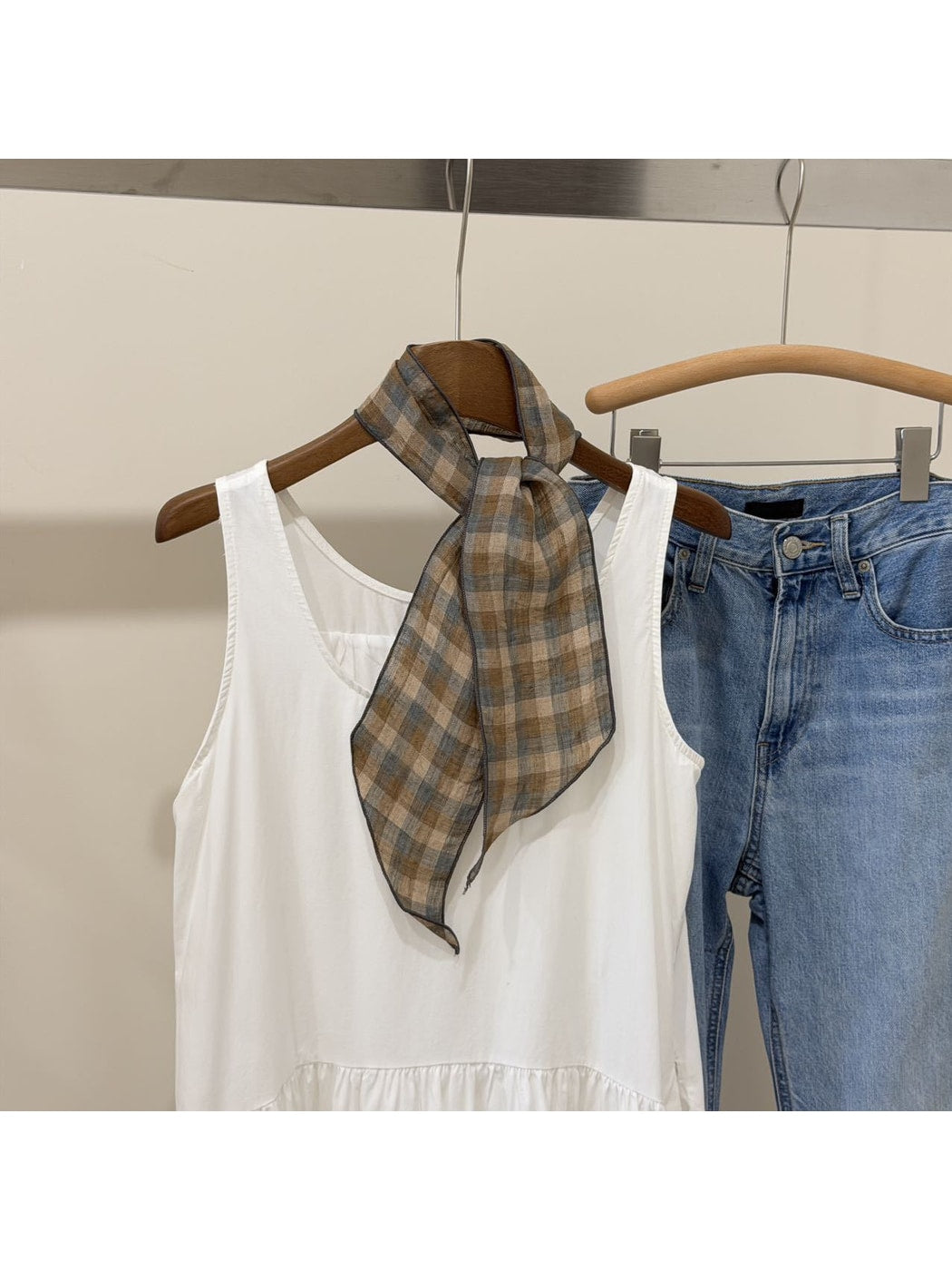 Scarvii - Printed Plaid Long Narrow Fashion Scarf