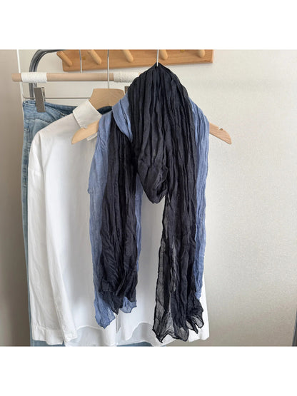Scarvii - Color Block Crinkled Long Scarf