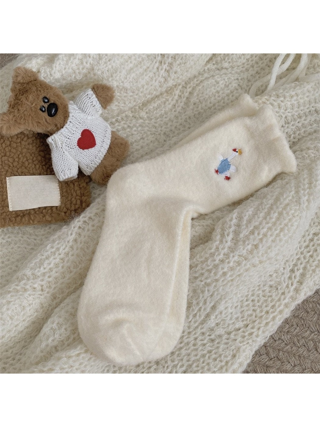Rufia - Embroidered Goose Motif Casual Crew Socks