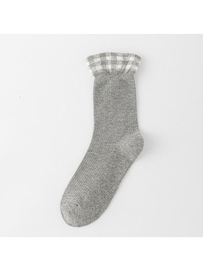 Rufia - Soft Ribbed Check Cuff Socks