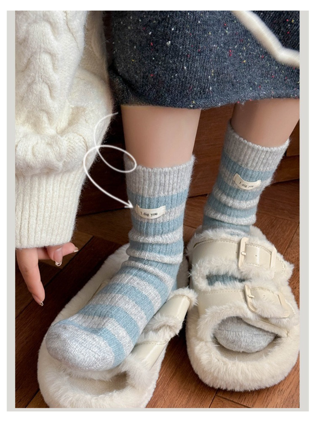 Rufia - Soft Winter Stripe Knit Crew Socks