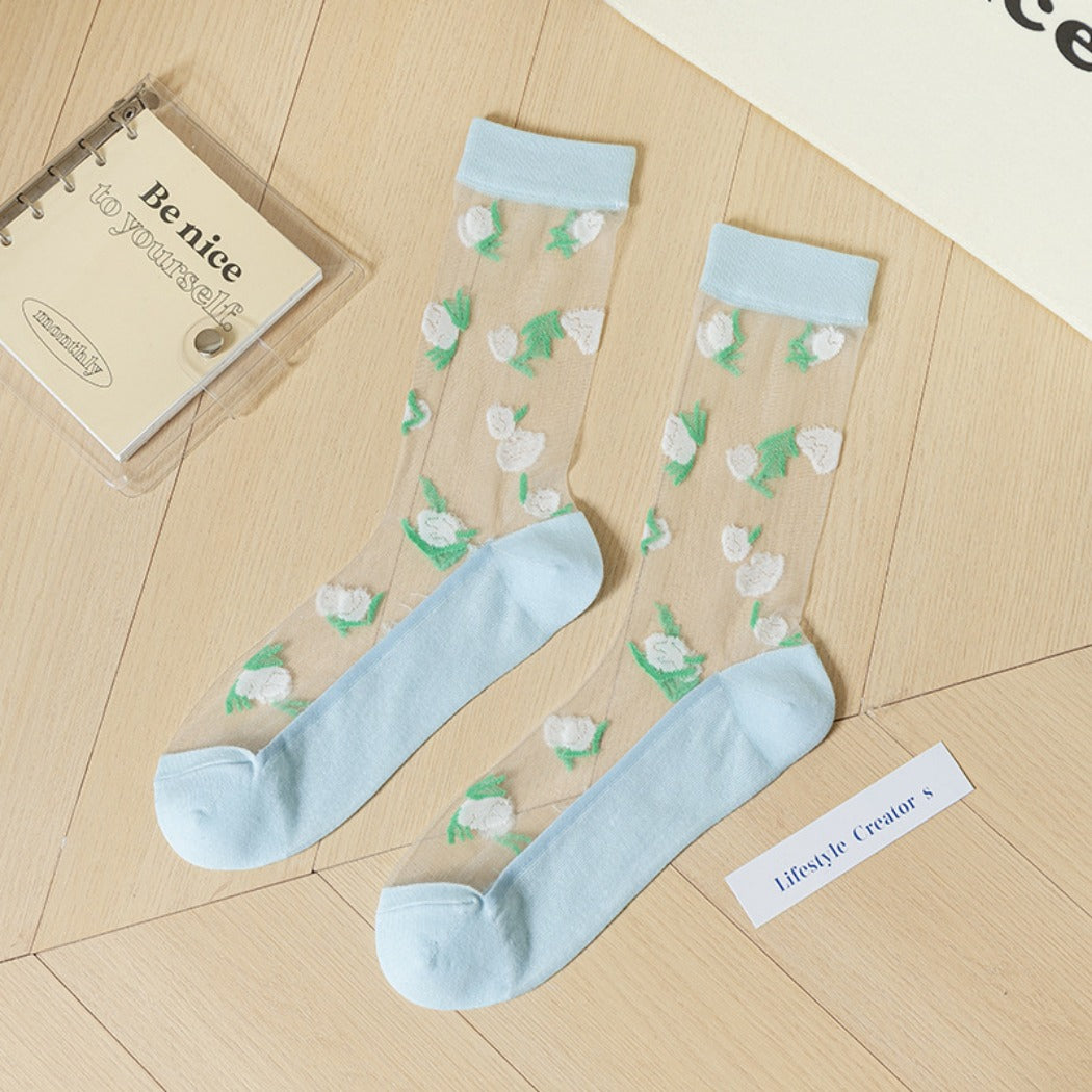 Rufia - Summer Floral Pattern Sheer Socks