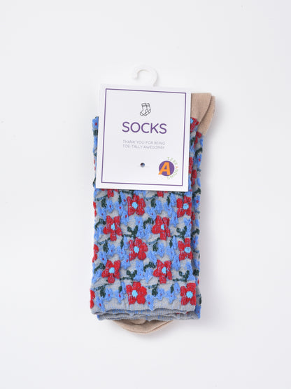 Rufia - Embossed Tiny Floral Pattern Mid-Calf Socks