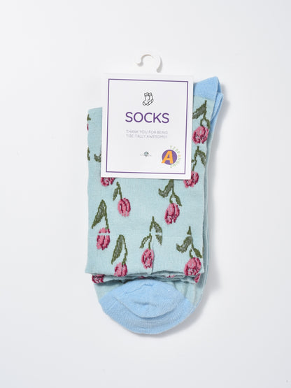 Rufia - Embossed Tulip Pattern Mid-Calf Socks