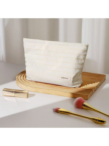 Cosbai - Striped Zipper Makeup Organizer Bag