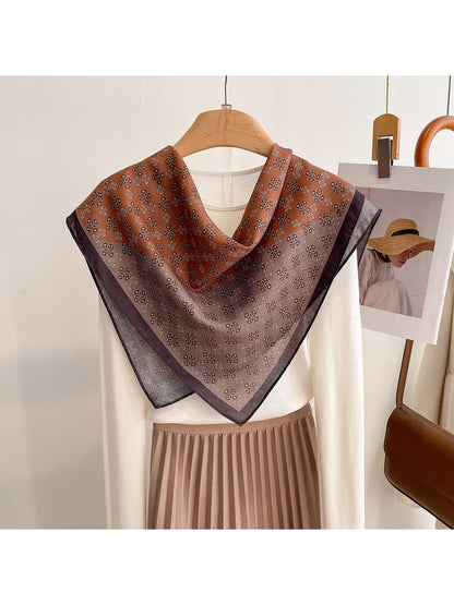 Scarvii - Vintage Four-petal Floral Printed Square Scarf