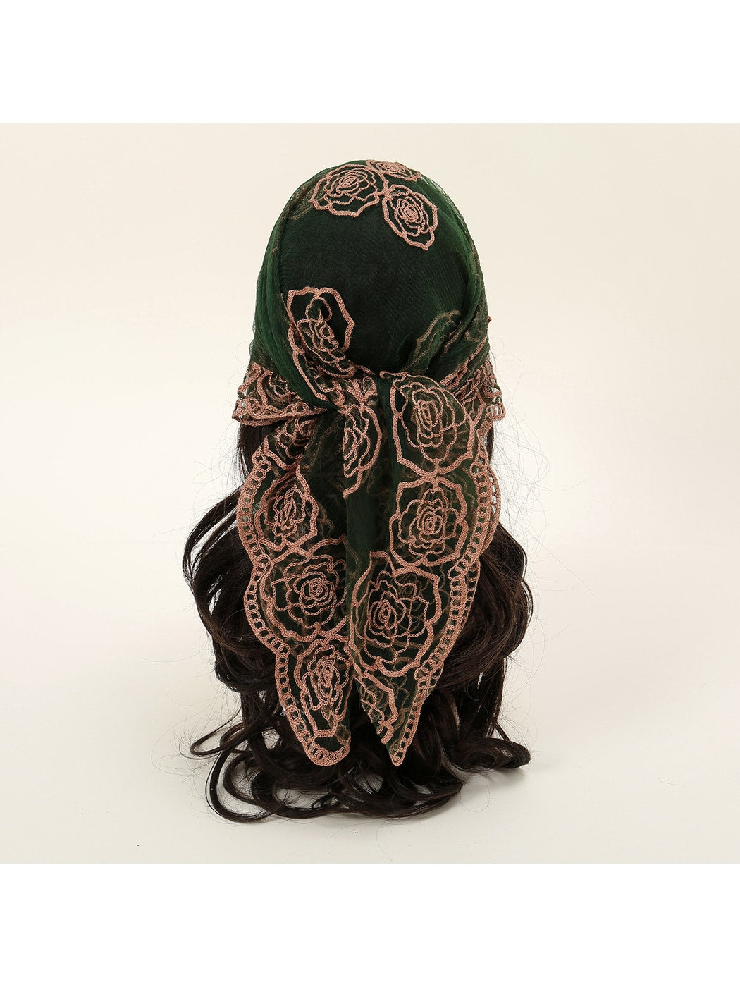 Scarvii - Rose Embroidered Lace Detail Square Scarf