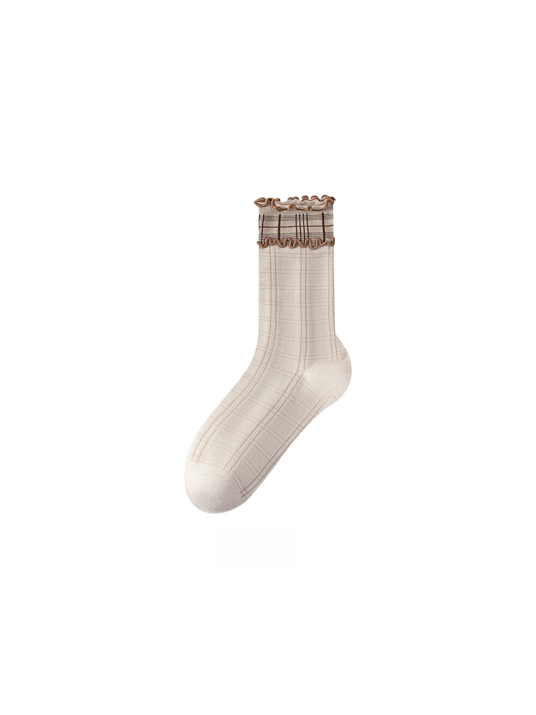Rufia - Plaid Ruffle Trim Casual Crew Socks
