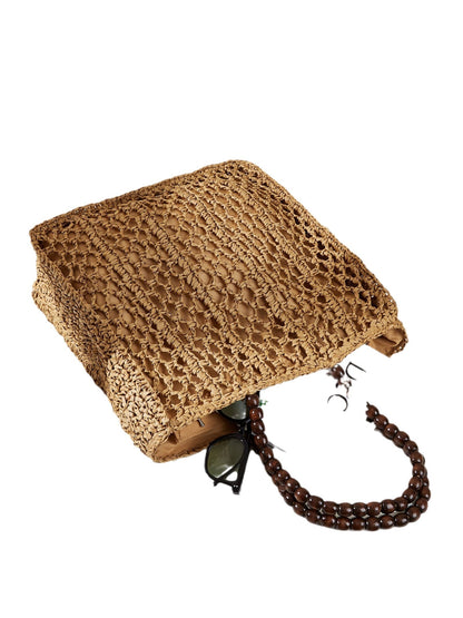 Cosbai - Beaded Handle Straw Tote Bag - image 4
