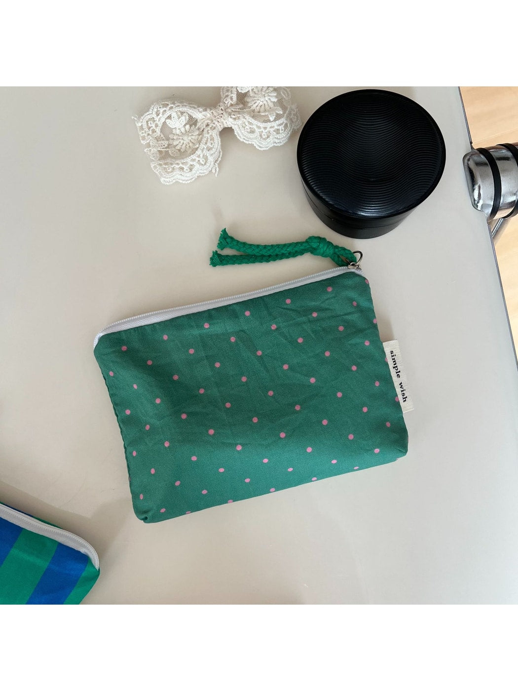 Cosbai - Polka Dot and Check Print Zip Pouch
