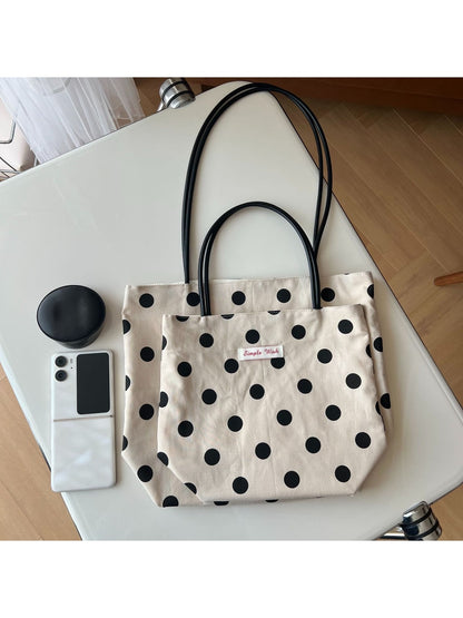 Cosbai - Minimal Dot Print Tote Bag