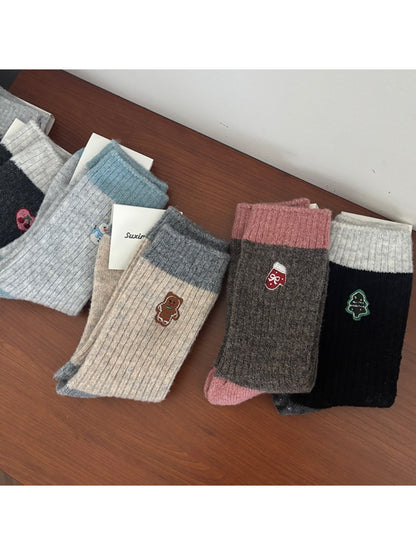 Rufia - Colorblock Winter Motif Crew Socks