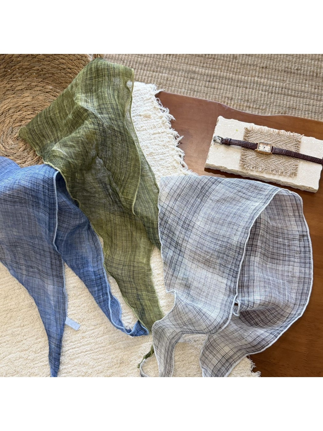 Scarvii Rolled Edge Plaid Triangle Bandana Scarf product image