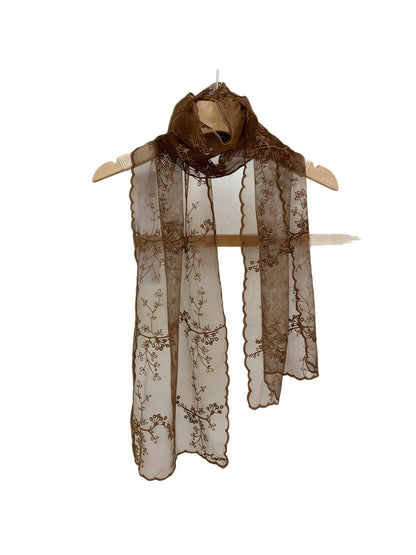 Scarvii - Sheer Embroidered Decorative Long Scarf
