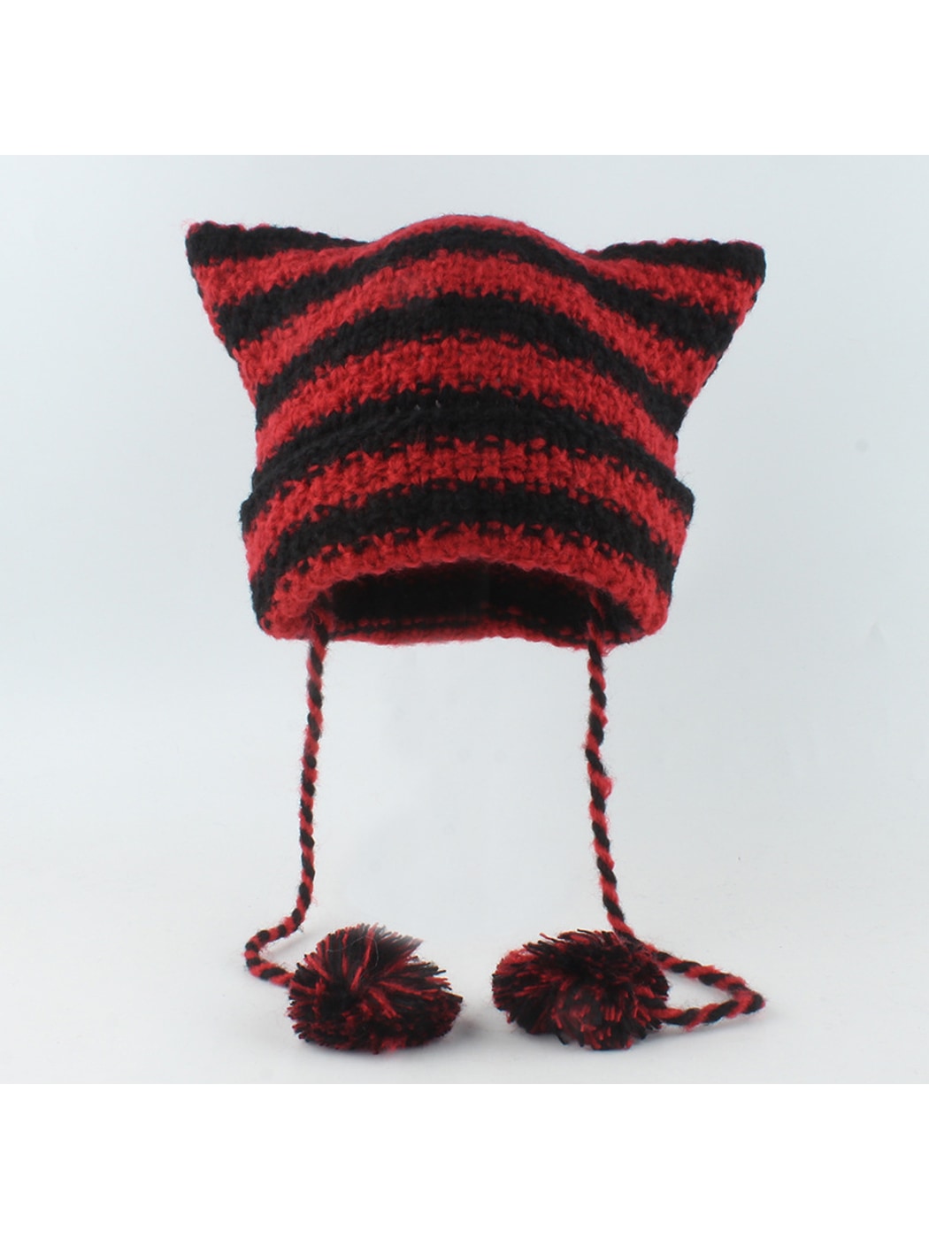 Haila - Striped Cat Ear Shape Knit Beanie