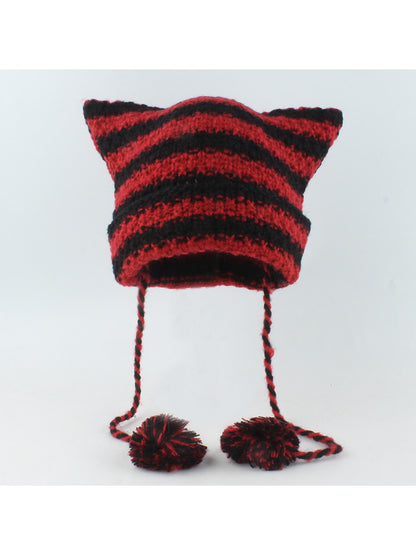 Haila - Striped Cat Ear Shape Knit Beanie
