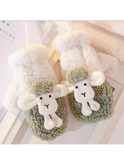 Gloving - Cartoon Lamb Slip-On Plush Winter Mittens