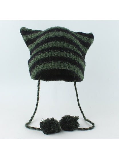 Haila - Striped Cat Ear Shape Knit Beanie