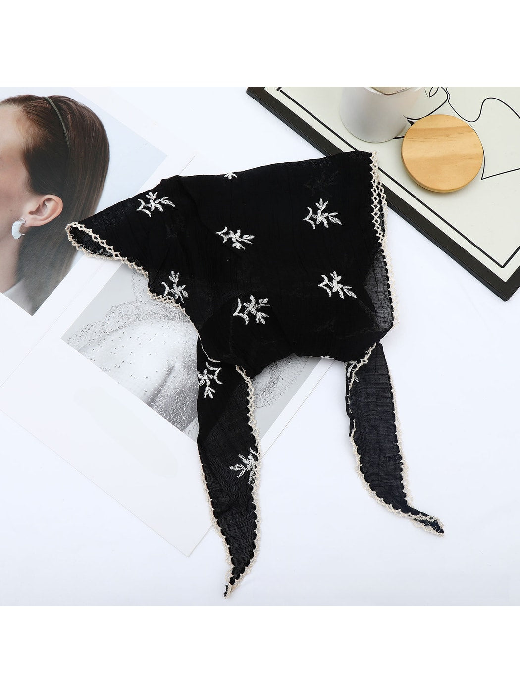 Scarvii - Embroidered Lace Edge Triangle Bandana