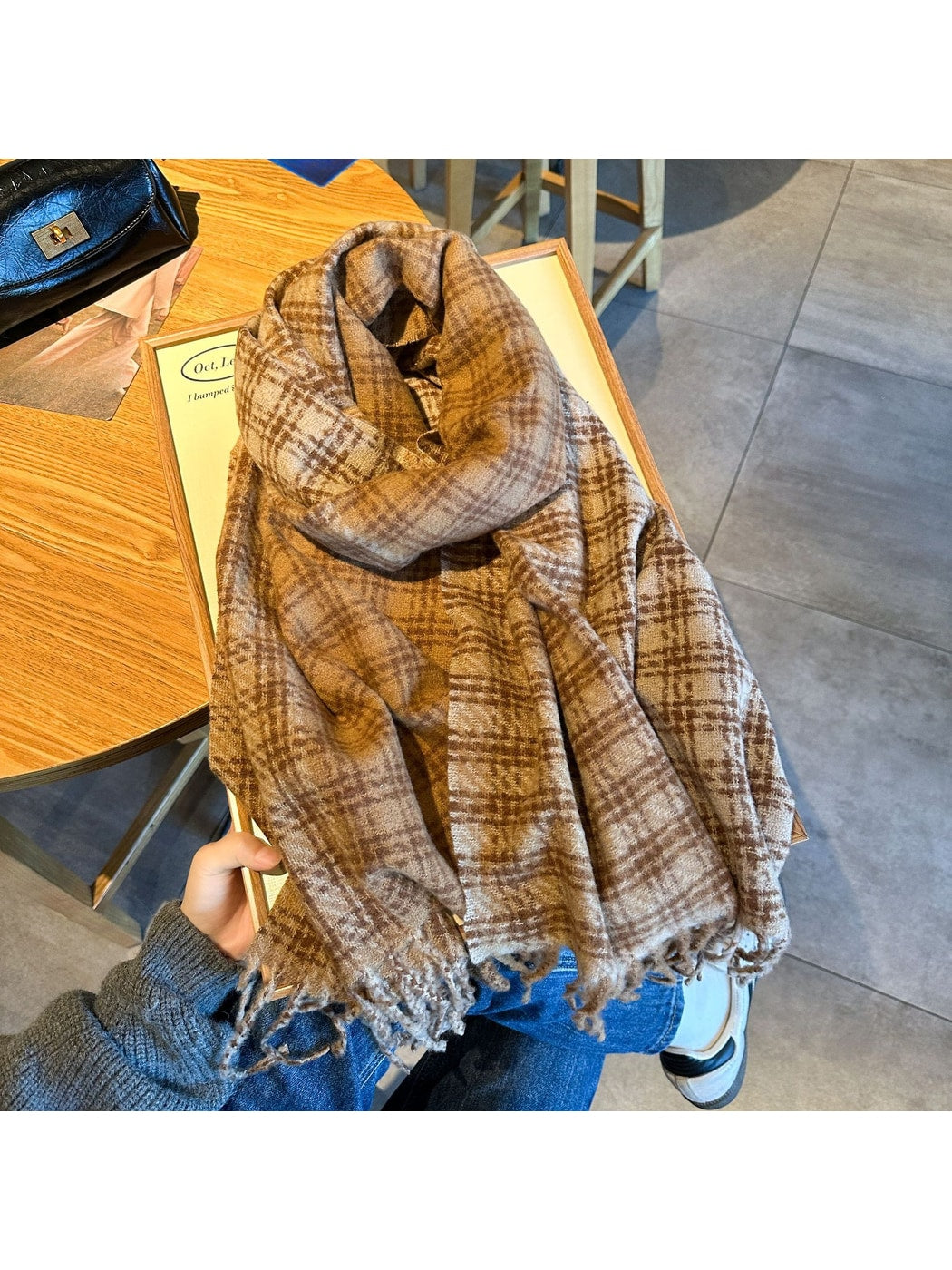 Scarvii - Contrast Panel Plaid Fringed Winter Scarf
