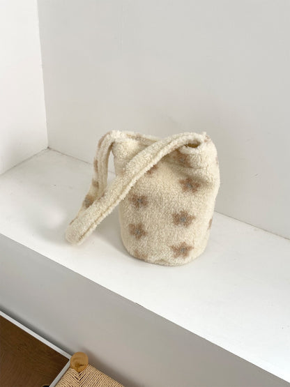 Cosbai – Floral Plush Bucket Shoulder Bag