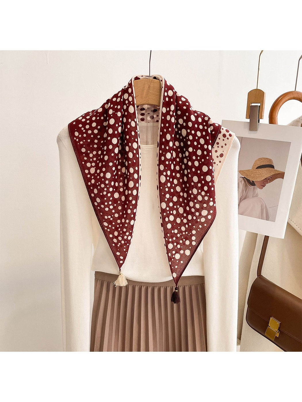 Scarvii - Diagonal Split Polka Dot Print Square Scarf