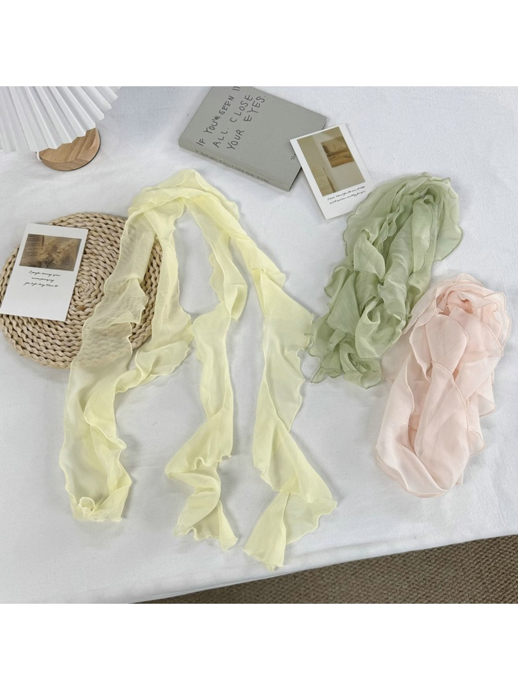 Scarvii - Slim Ruffle Edge Decorative Long Scarf