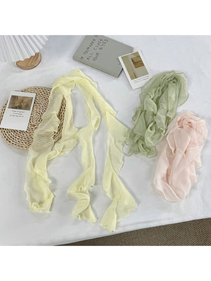 Scarvii - Slim Ruffle Edge Decorative Long Scarf