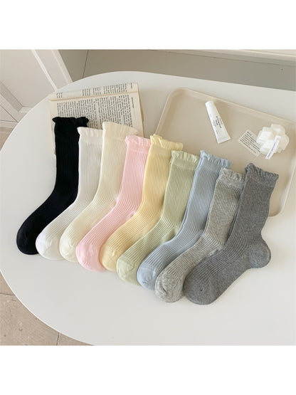 Close-up of ruffle cuff detail on Rufia Everyday Crew Socks in light pink