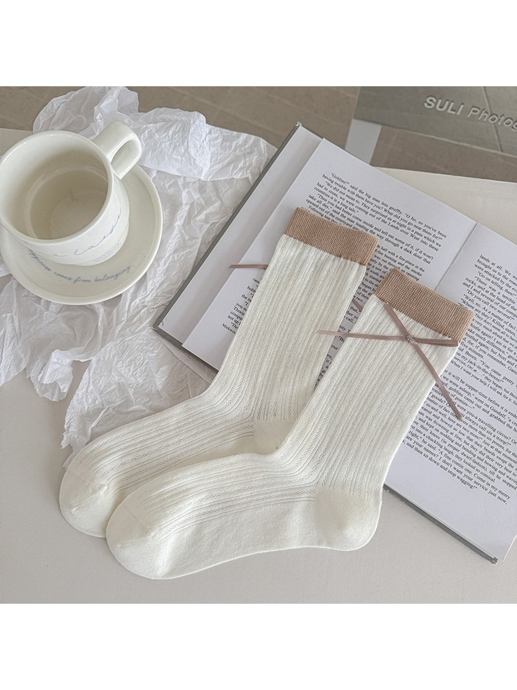 Rufia - Color Block Bow Detail Casual Crew Socks