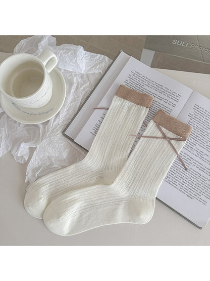 Rufia - Color Block Bow Detail Casual Crew Socks