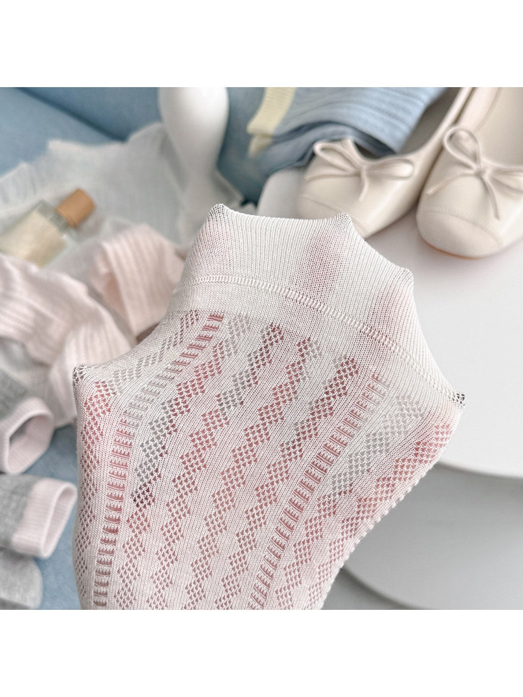 Rufia - Color Block Mesh Detail Women's Crew Socks