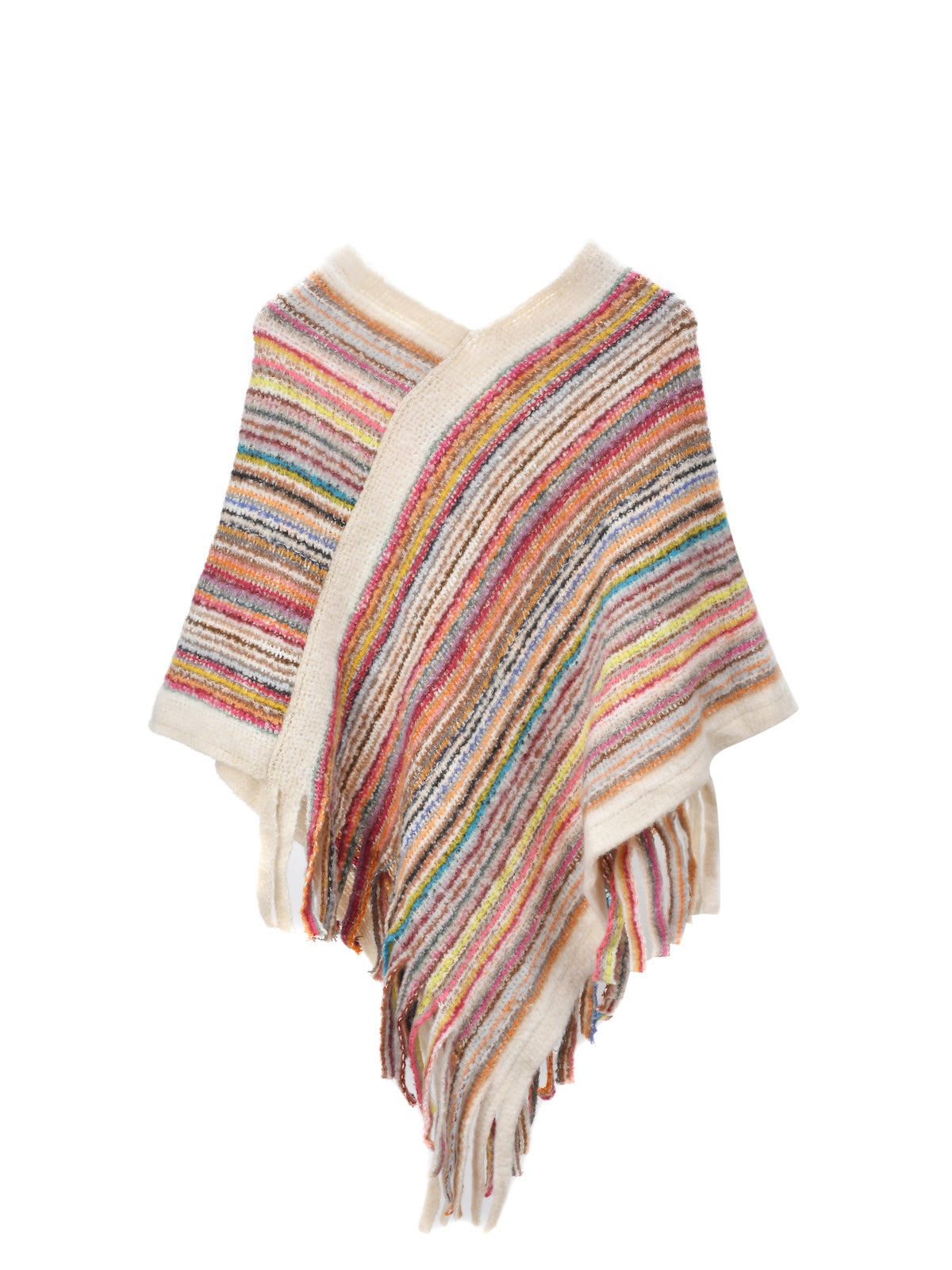 Scarvii – Striped Fringe Knit Shawl
