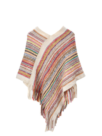 Scarvii – Striped Fringe Knit Shawl