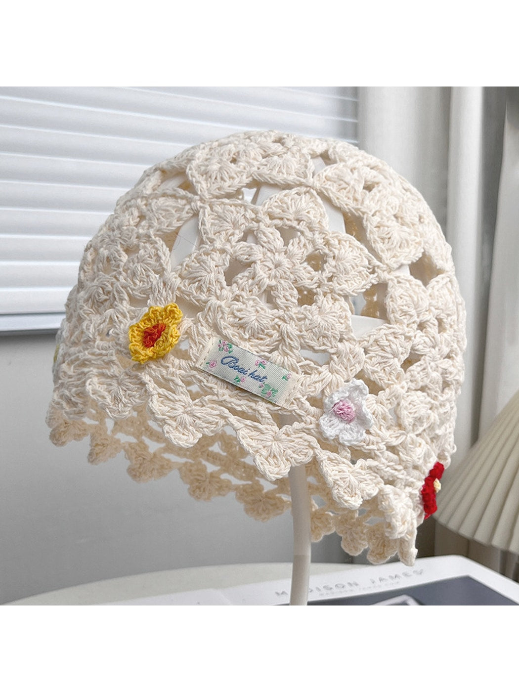 Haila - Openwork Round Crown Brimless Knit Beanie