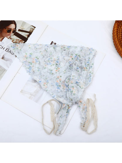Scarvii - Print Floral Lace Trim Sweet Triangle Bandana