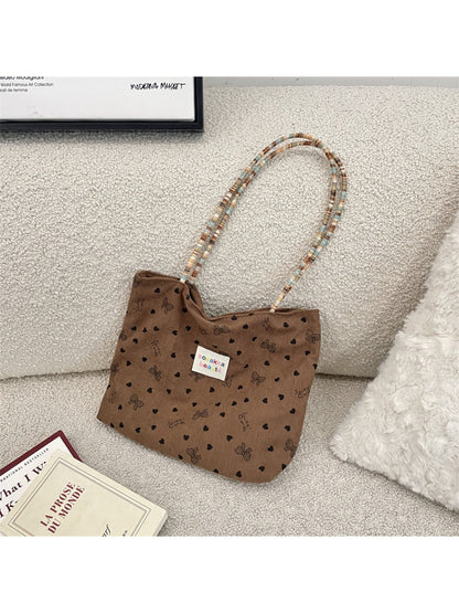Cosbai - Beaded Strap Corduroy Tote