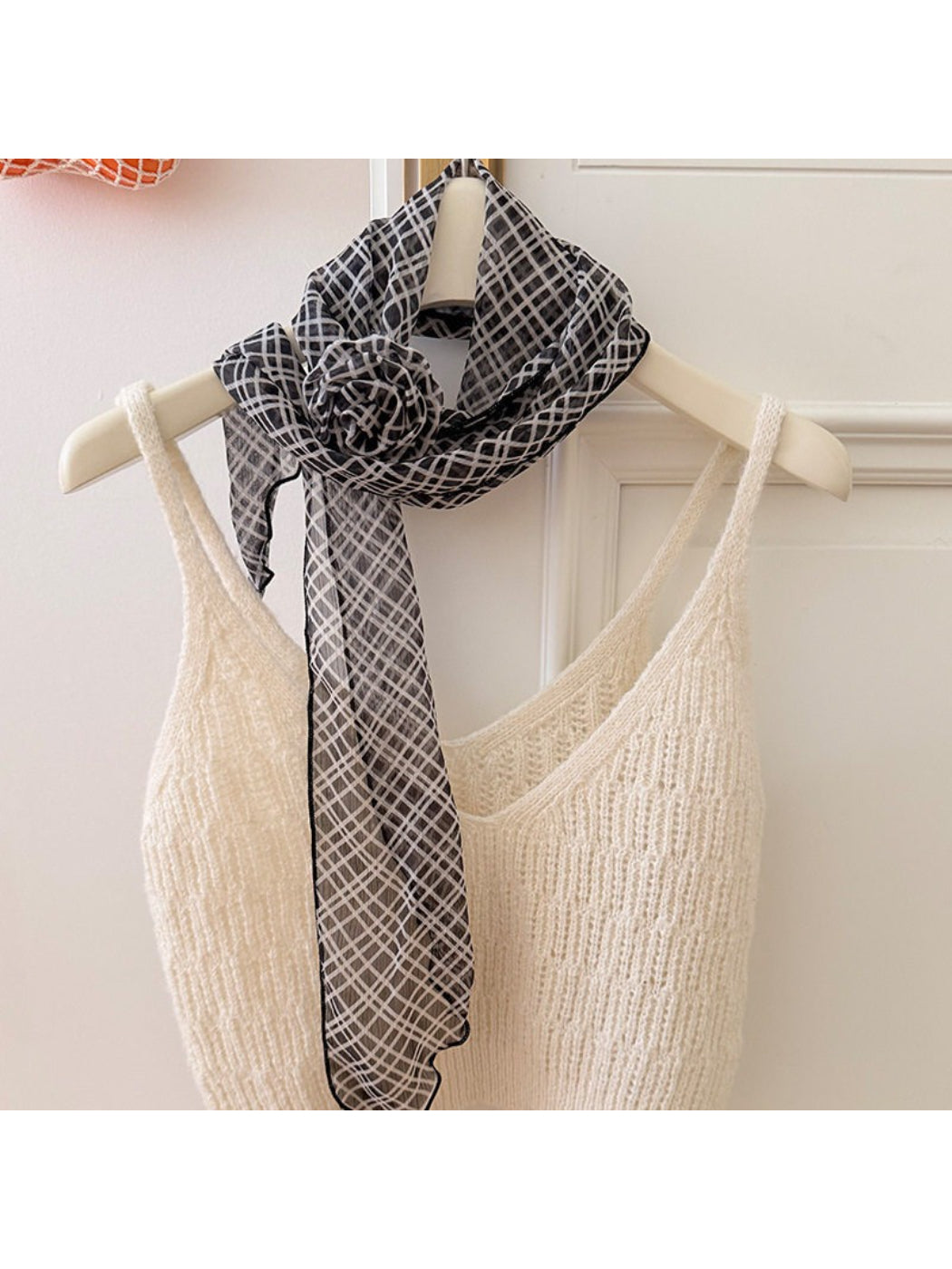 Scarvii - Elegant Sheer Polka Dot Skinny Scarf