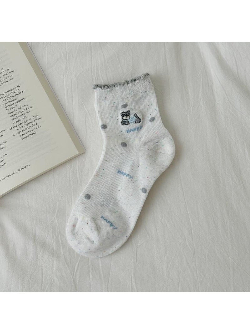 Rufia - Ruffle Cuff Patterned Casual Crew Socks