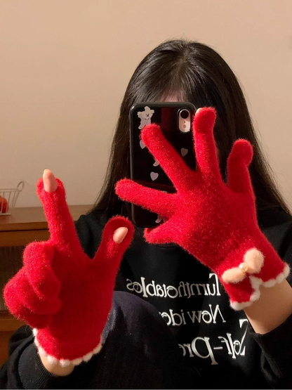 Gloving - Bow Detail Scalloped Cuff Gloves